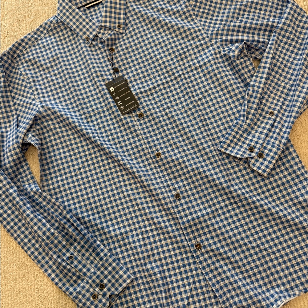 Amazon Men's Blue Plaid Button Down Shirt